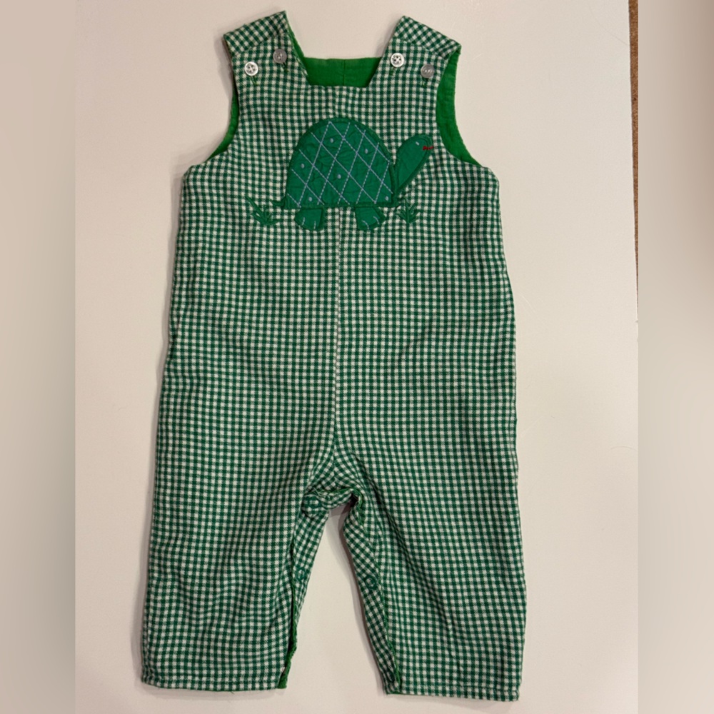 Bailey Boys Reversible Baby Overalls – Green Gingham Turtle + Santa  6M Boutique